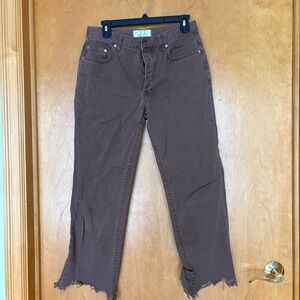 We The Free Free People Brown Straight Leg Raw Hem Jeans OB1160849 Size 27
